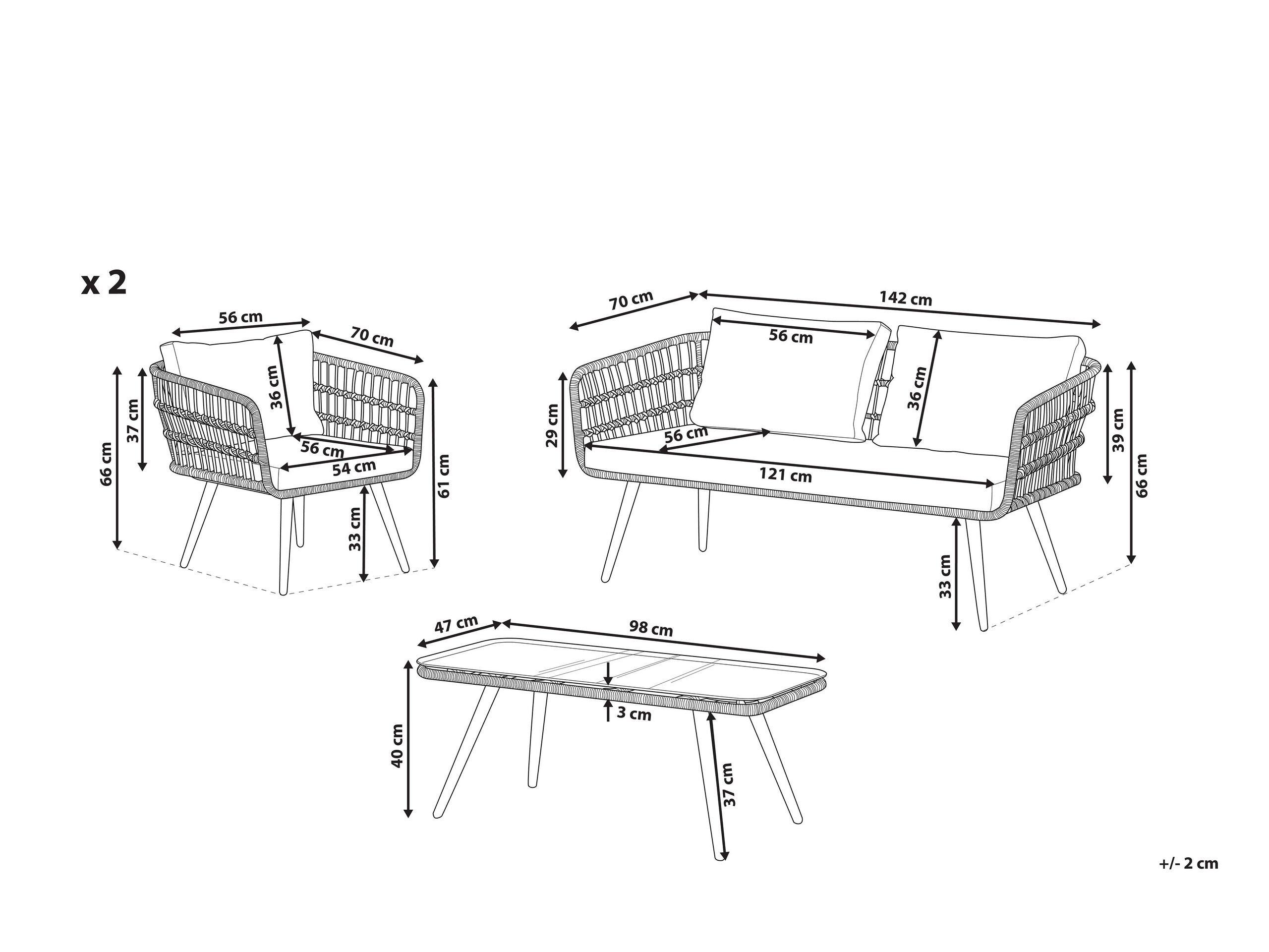 Beliani Ensemble de salon avec table en Polyrotin Rustique FOBELLO  