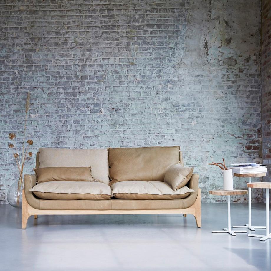 Tikamoon Canapé en chêne massif et cuir Cheyenne, 2 places Woodnest  