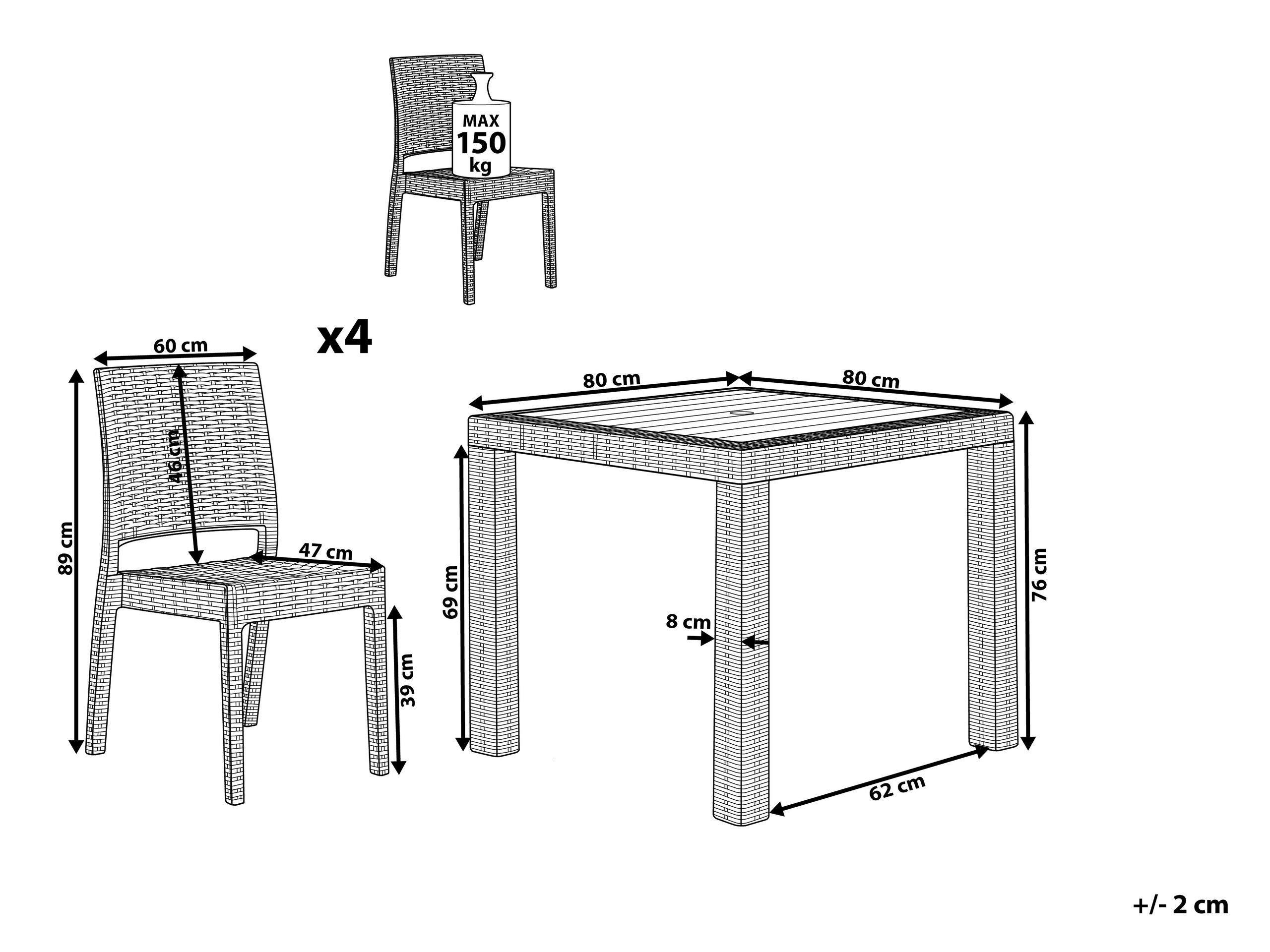 Beliani Ensemble de salle à manger de jardin pour 4 personnes en Matière synthétique Industriel FOSSANO  