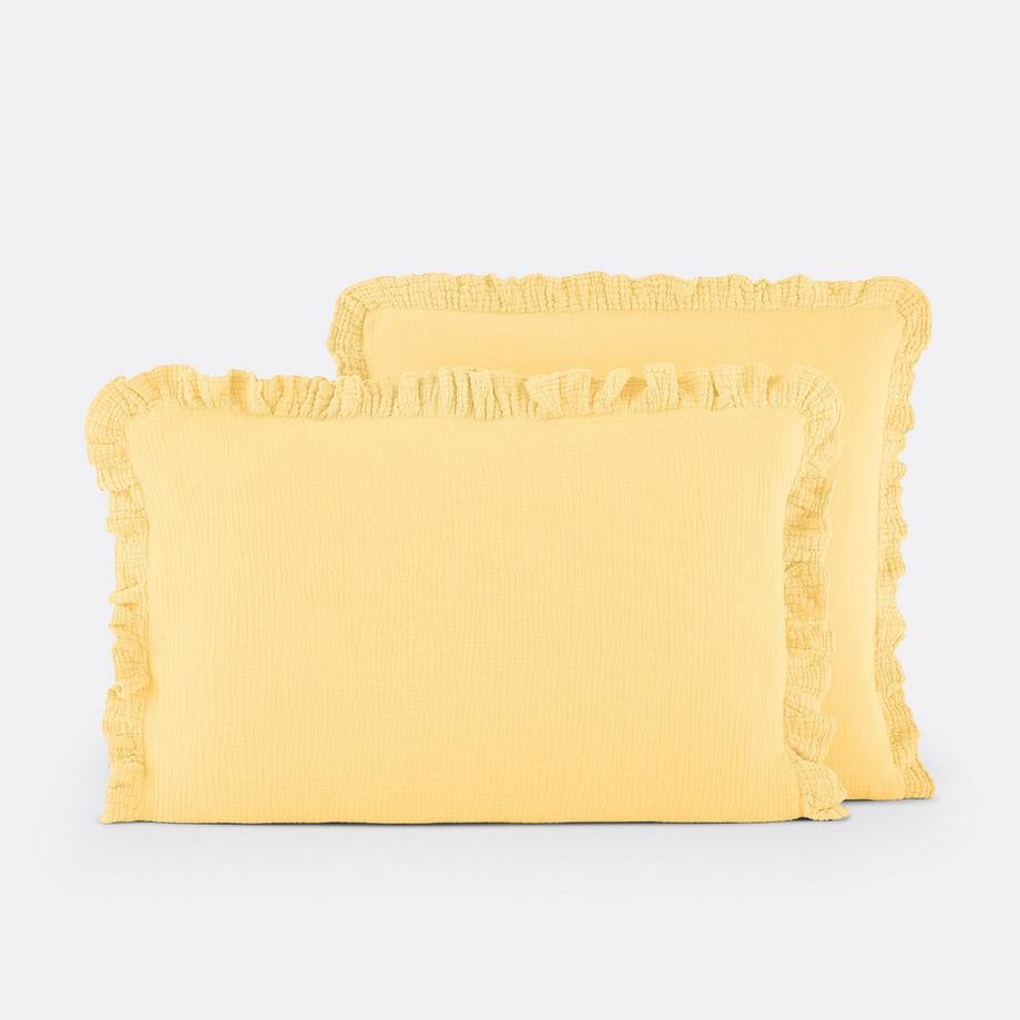 Taie d'oreiller unie gaze de coton à volant