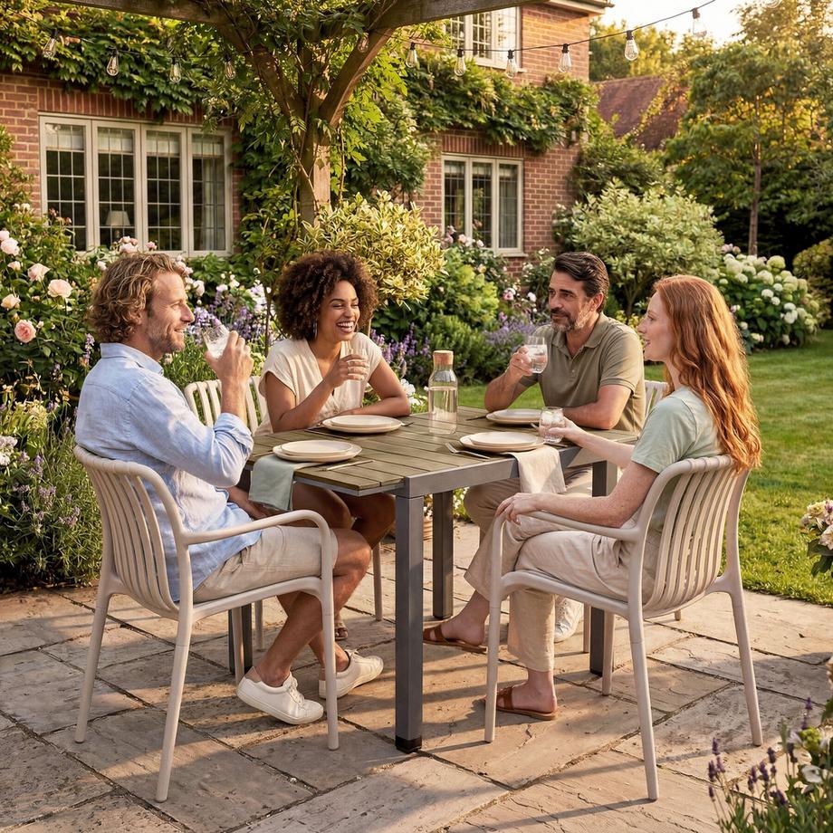 Tectake Table de Jardin Inca Extensible Aluminium Résistante Aux UV Intempéries Pieds Réglables 4-6 Places  