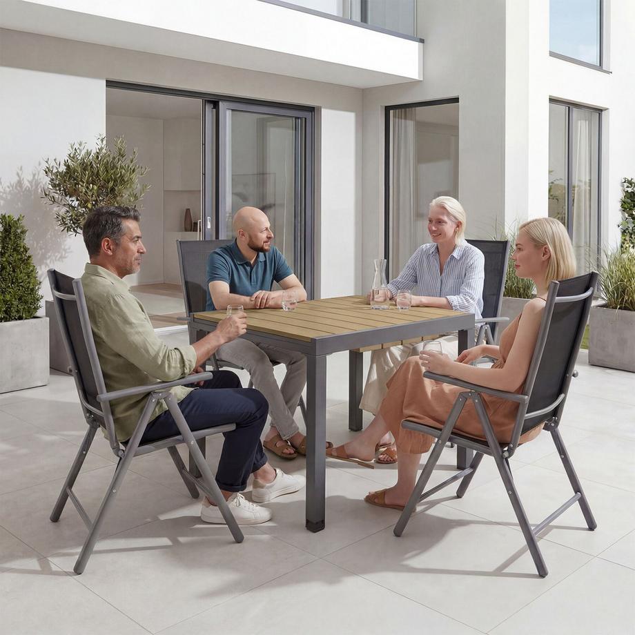 Tectake Table de Jardin Inca Extensible Aluminium Résistante Aux UV Intempéries Pieds Réglables 4-6 Places  