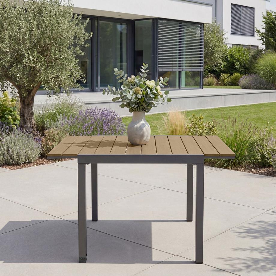 Tectake Table de Jardin Inca Extensible Aluminium Résistante Aux UV Intempéries Pieds Réglables 4-6 Places  