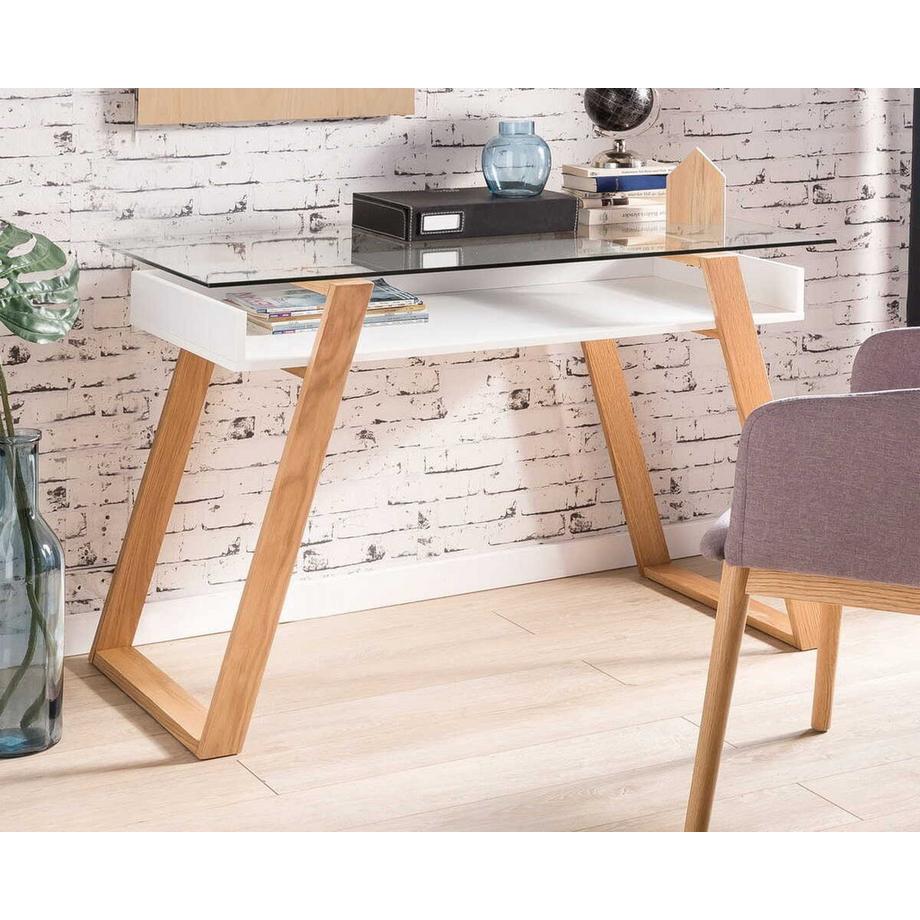 mutoni Schreibtisch 110x55x75cm natur-weiss  