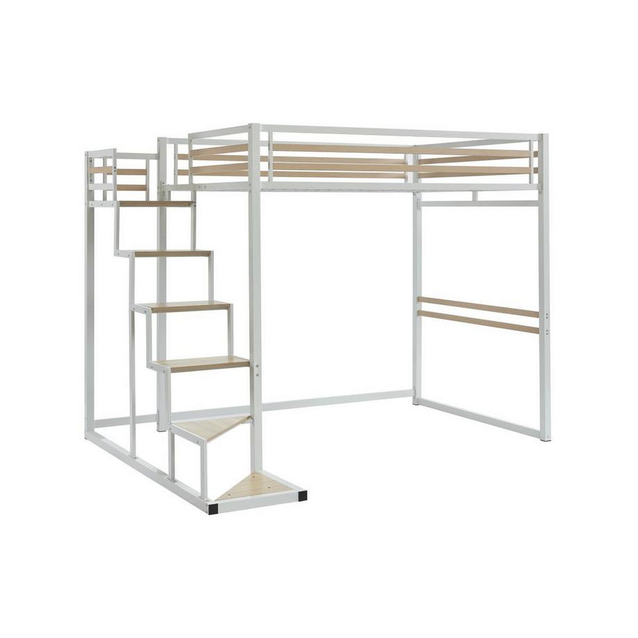 Vente-unique Lit mezzanine 140 x 200 cm - Métal et MDF - Blanc - JOGUI  