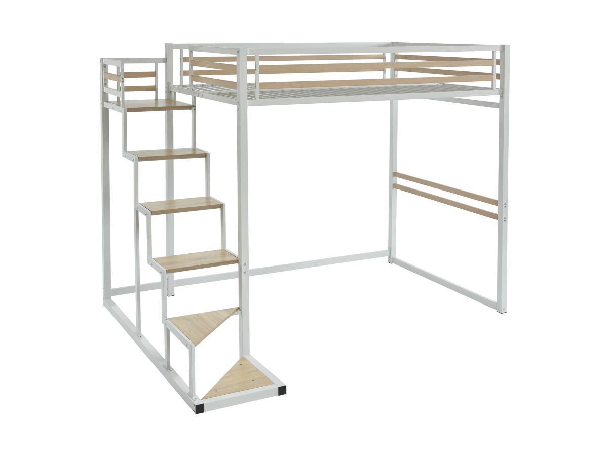 Vente-unique Hochbett - 140 x 200 cm - Metall & MDF - Weiß - JOGUI  