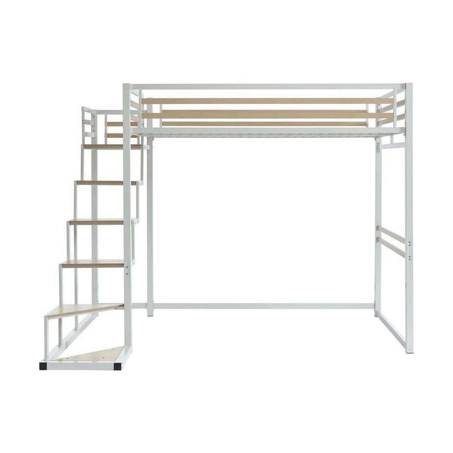 Vente-unique Lit mezzanine 140 x 200 cm - Métal et MDF - Blanc - JOGUI  