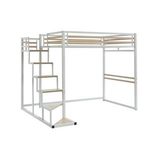 Vente-unique Hochbett - 140 x 200 cm - Metall & MDF - Weiß - JOGUI  