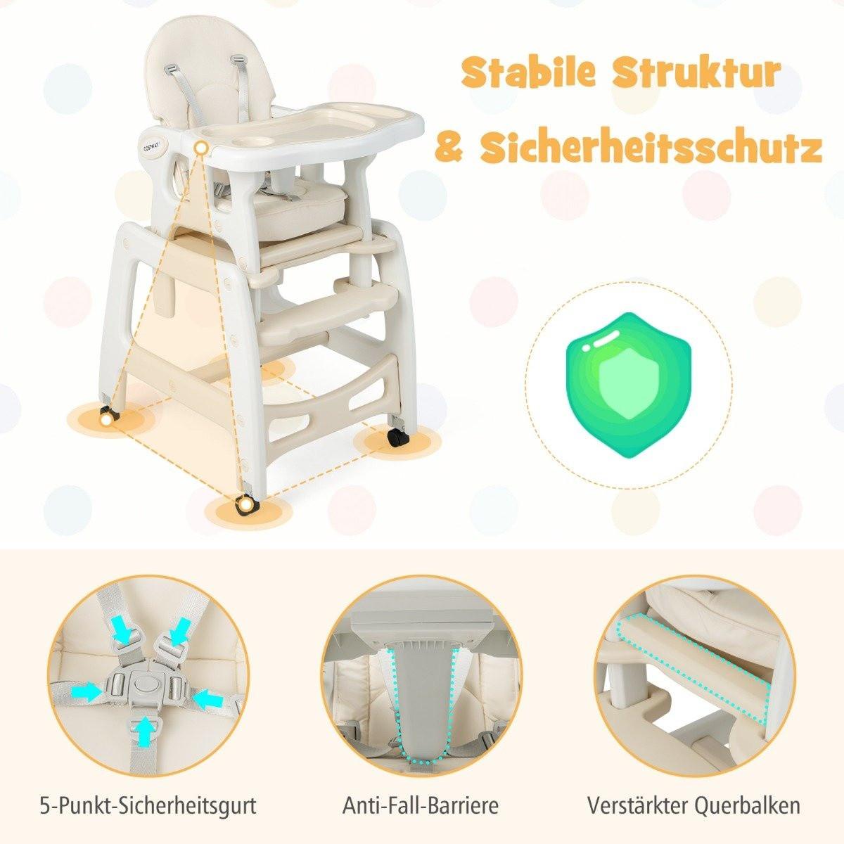 Northio  3 in 1 Babystuhl Hochstuhl & Essstuhl & Kindersitzgruppe 62 x 51 x 104 cm Beige 