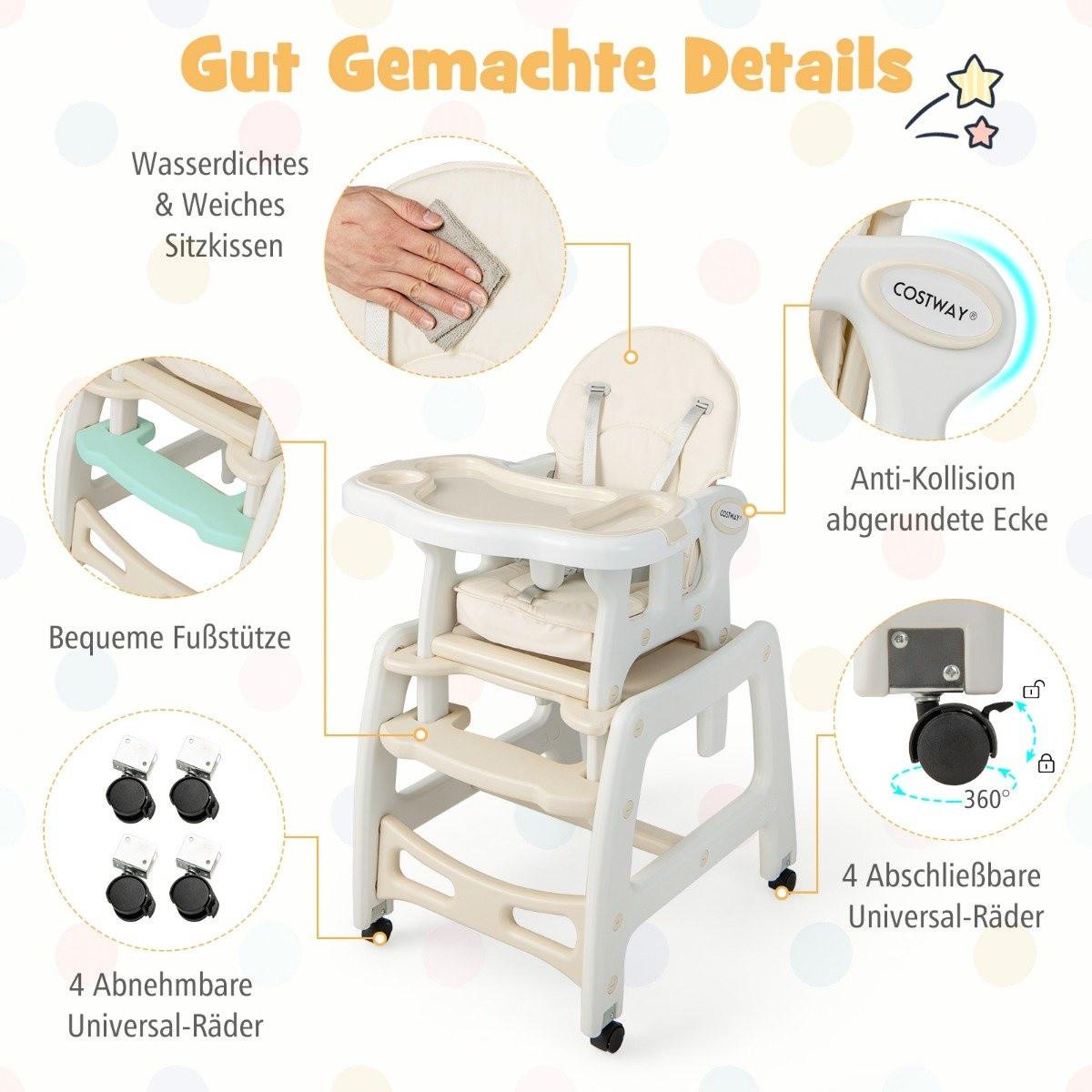 Northio  3 in 1 Babystuhl Hochstuhl & Essstuhl & Kindersitzgruppe 62 x 51 x 104 cm Beige 