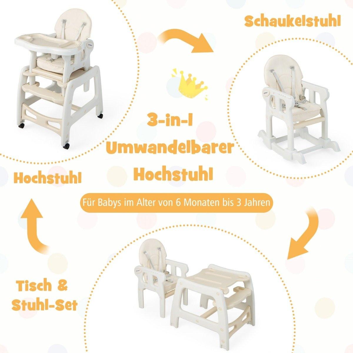 Northio  3 in 1 Babystuhl Hochstuhl & Essstuhl & Kindersitzgruppe 62 x 51 x 104 cm Beige 