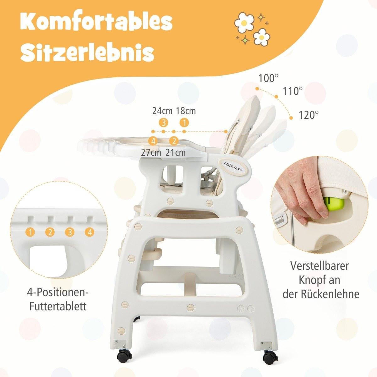 Northio  3 in 1 Babystuhl Hochstuhl & Essstuhl & Kindersitzgruppe 62 x 51 x 104 cm Beige 