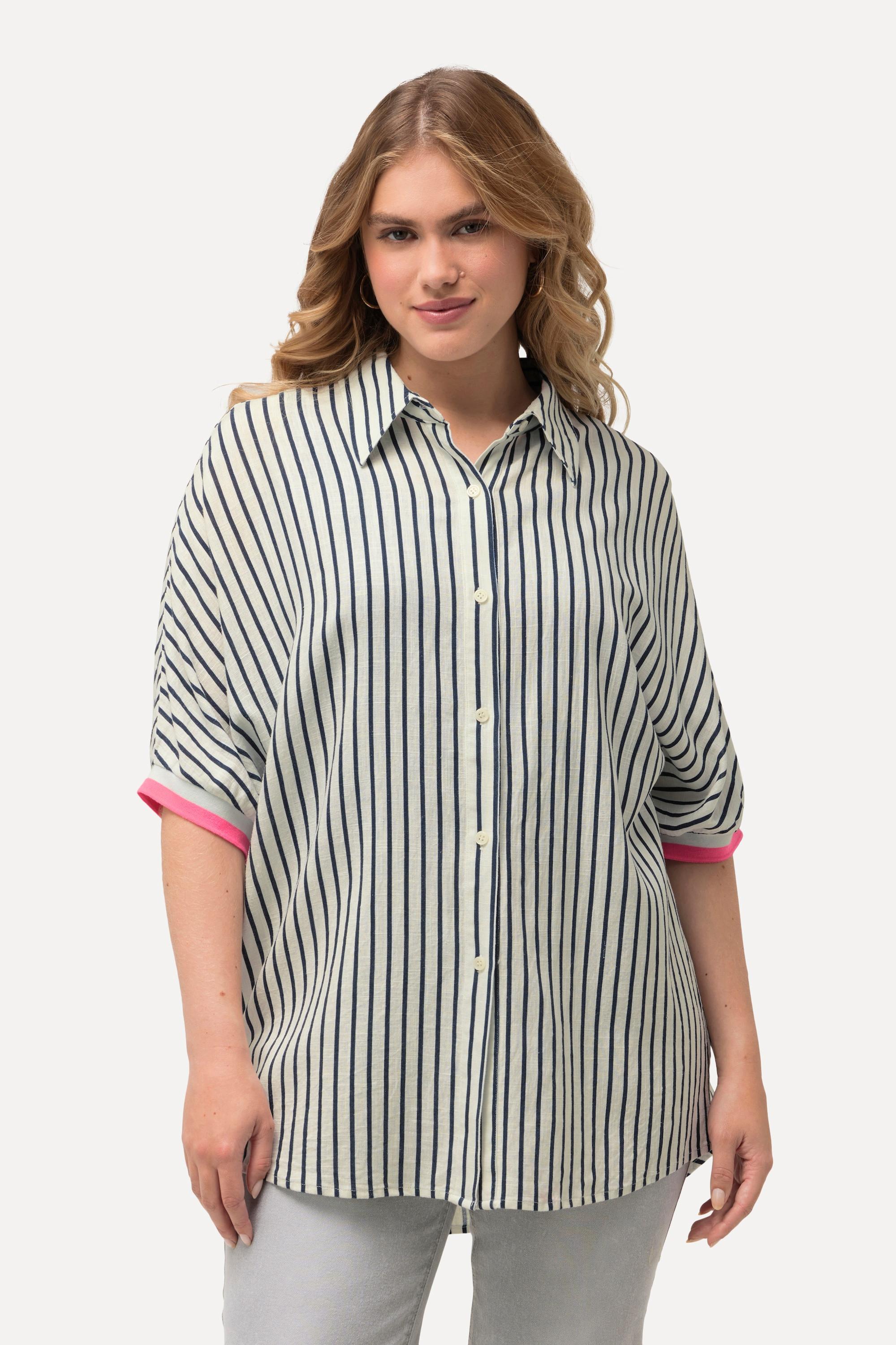 Ulla Popken  Camicia dal taglio oversize in misto lino con collo da camicia e mezze maniche 