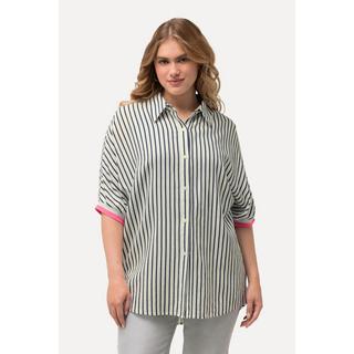 Ulla Popken  Camicia dal taglio oversize in misto lino con collo da camicia e mezze maniche 