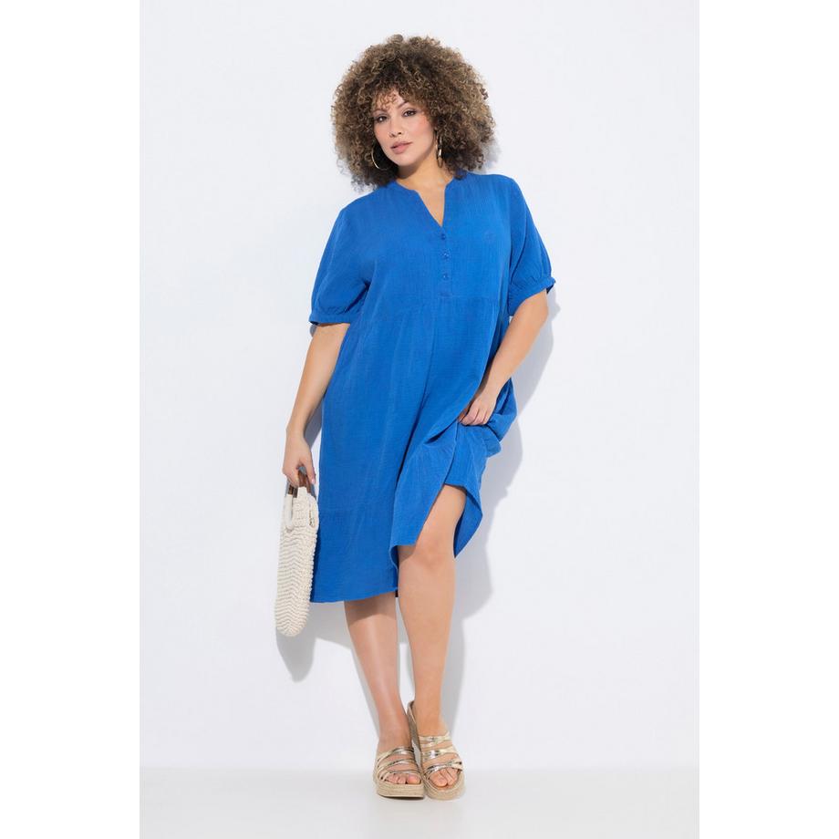 Ulla Popken Musselin A-Linie Tunika-Ausschnitt Halbarm Kleid  