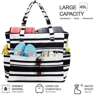 Only-bags.store Große gestreifte wasserdichte Strandtasche mit Reißverschluss  
