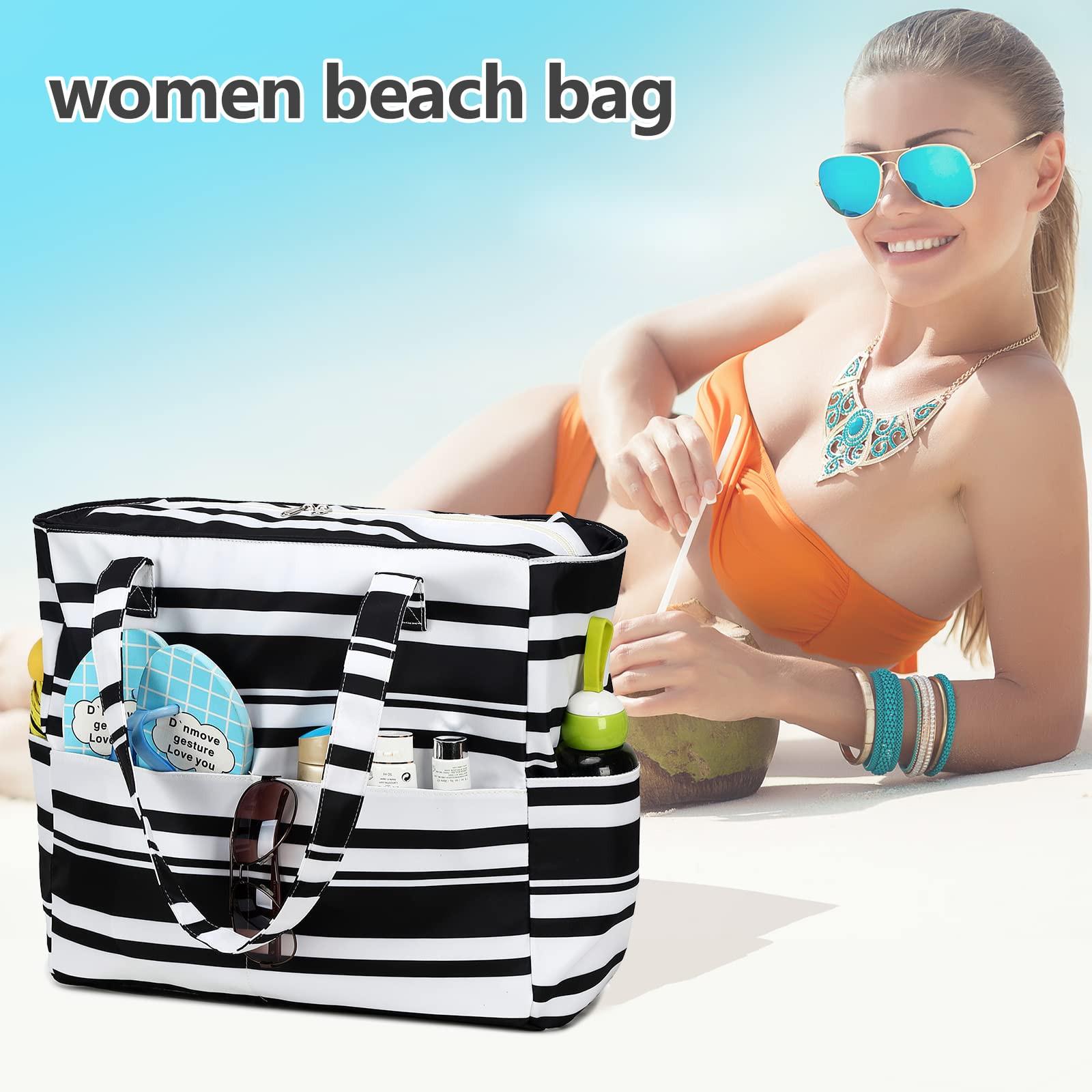 Only-bags.store  Grand sac de plage avec fermeture éclair Sac à bandoulière imperméable Sac fourre-tout shopper 