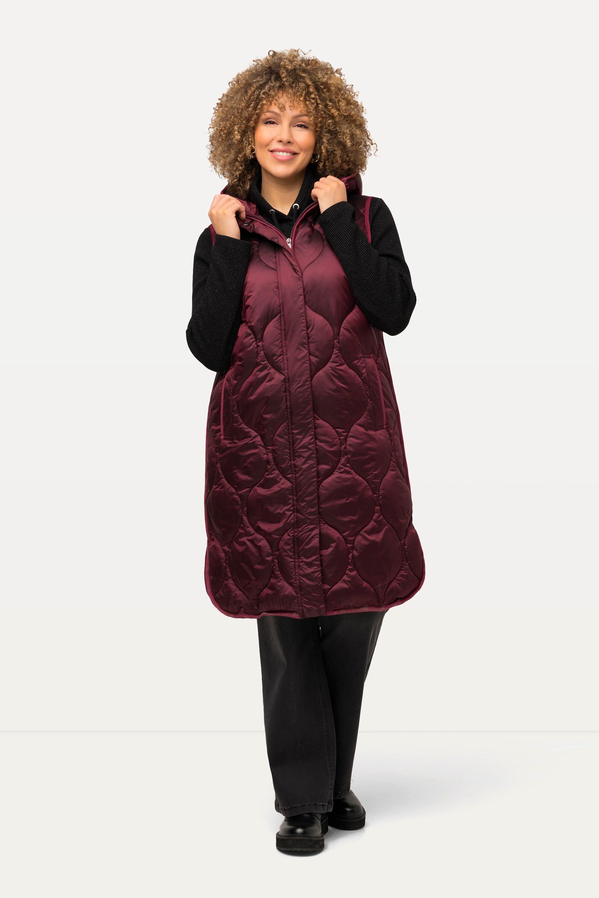 Ulla Popken  Long gilet matelassé HYPRAR, fermeture éclair à double curseur, matière imperméable 