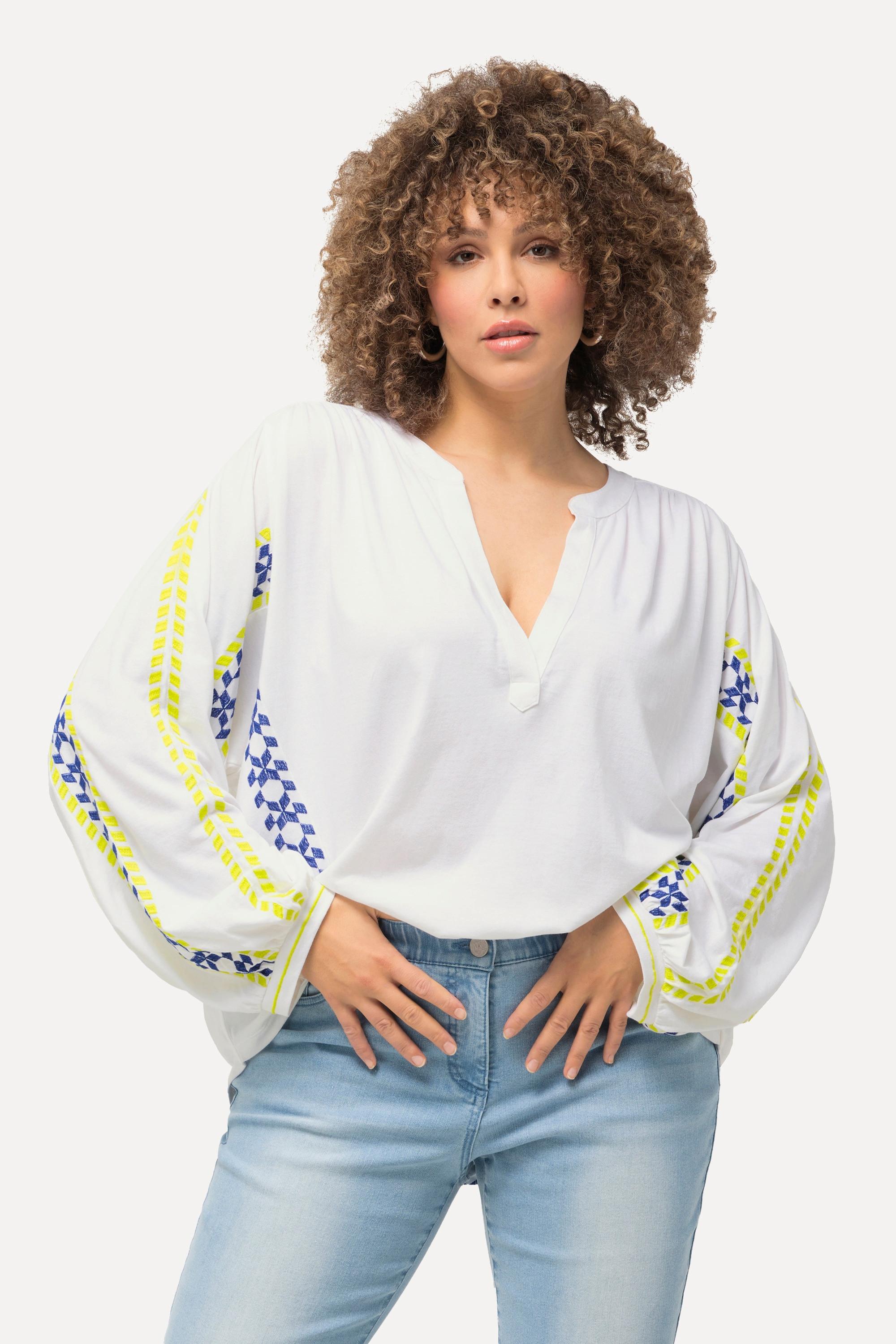 Ulla Popken  Bluse, Leinenmix, Oversized, Tunika-Ausschnitt, Langarm 