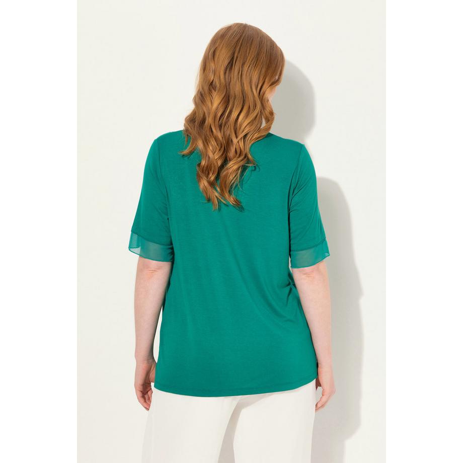 Ulla Popken Bluse Layering-Look Mesh Jersey Zipfelsaum  