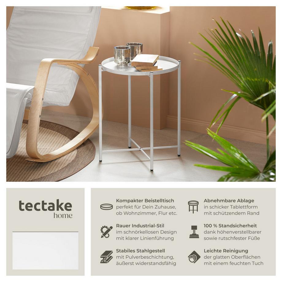 Tectake Beistelltisch Chester Stahl rund mit abnehmbarer Ablage  