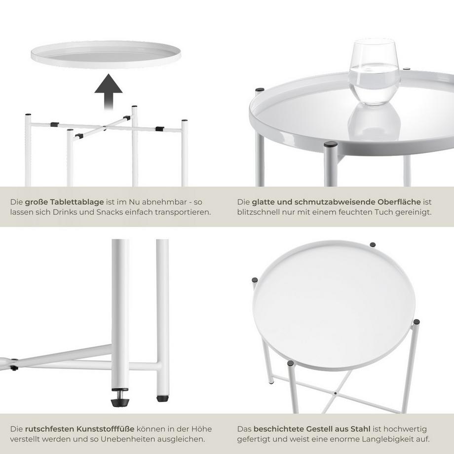 Tectake Beistelltisch Chester Stahl rund mit abnehmbarer Ablage  