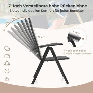 Northio Chaises de jardin avec dossier réglable en 7 directions, chaises pliantes, capacité de charge jusqu'à 180 kg, noir, 1 pièce  