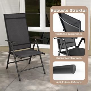 Northio Chaises de jardin avec dossier réglable en 7 directions, chaises pliantes, capacité de charge jusqu'à 180 kg, noir, 1 pièce  