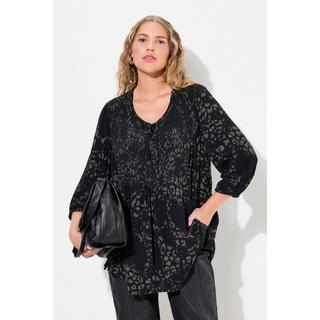 Ulla Popken  Blusa a punto smock, scollo rotondo e maniche a 3/4 nero 