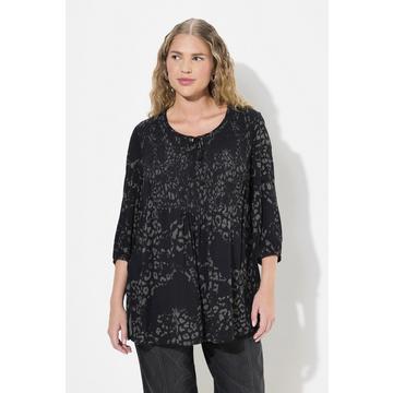 Blusa a punto smock, scollo rotondo e maniche a 3/4 nero