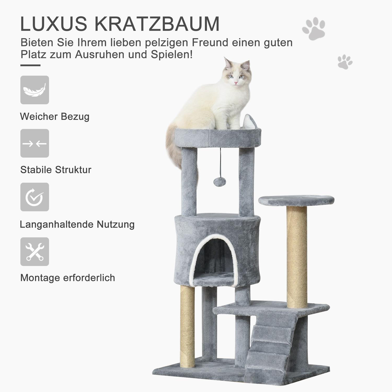 Northio  Arbre À Chat Avec Échelle Pour Grotte À Chat, Hauteur 100 Cm, Arbre Grimpant, Aggloméré De Jute, Gris, 60 X 40 X 100 Cm 