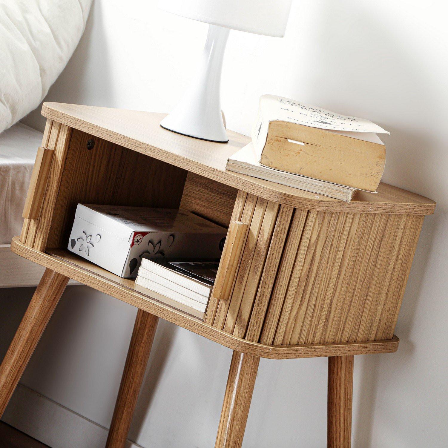 Calicosy Nachttisch mit Eichenmuster 2 Schiebetüren H59 cm - Ernest  