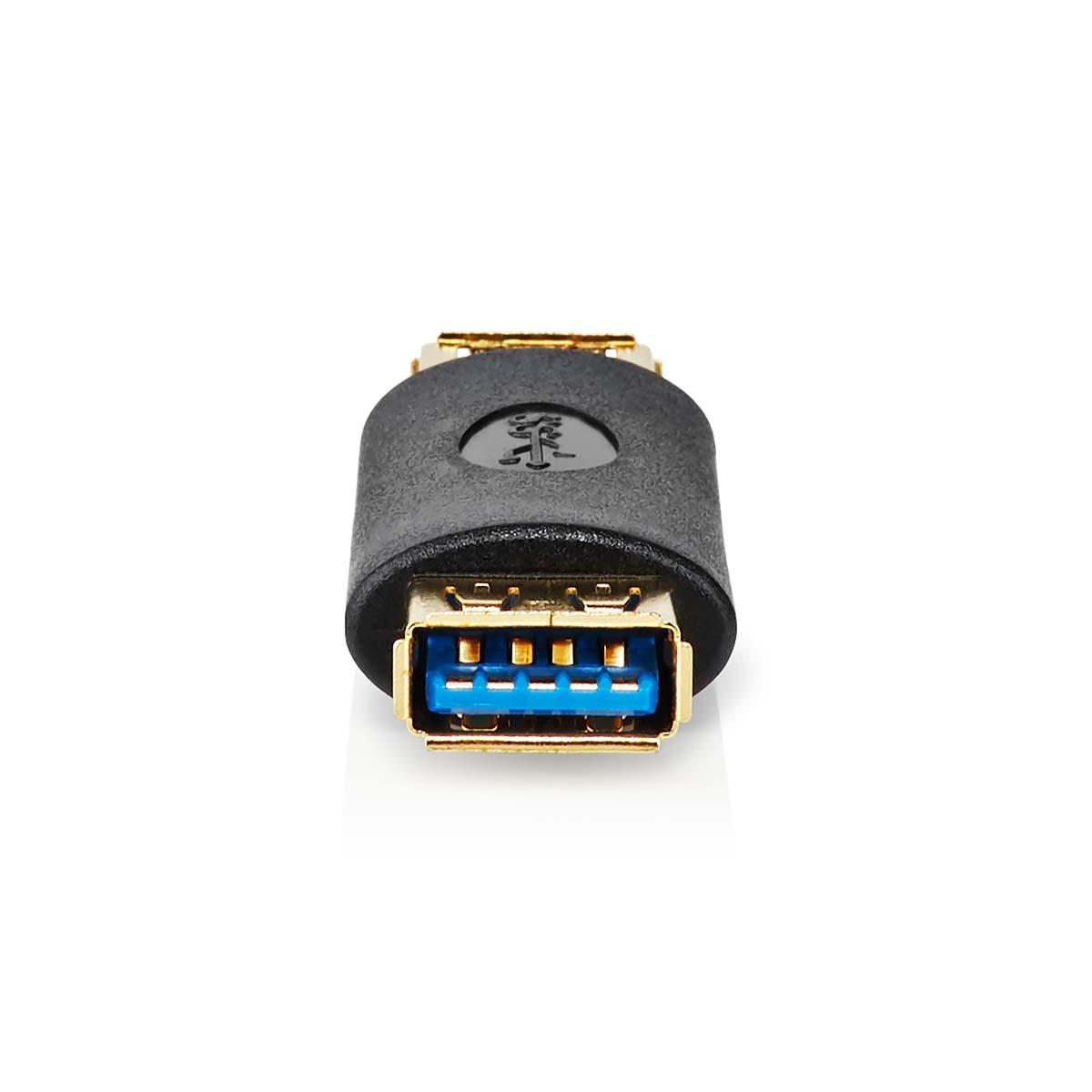 Nedis  USB-A Adapter | USB 3.2 Gen 1 | USB-A Buchse | USB-A Buchse | 5 Gbps | Rund | Vergoldet | Anthrazit | Box 