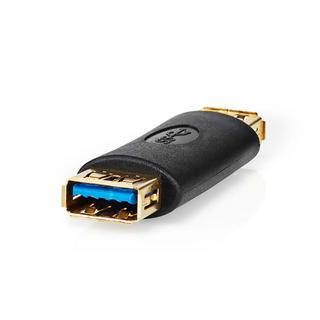 Nedis  Adaptateur USB-A | USB 3.2 Gen 1 | USB-A femelle | USB-A femelle | 5 Gbps | Rond | Plaqué or | Anthracite | Boîte 