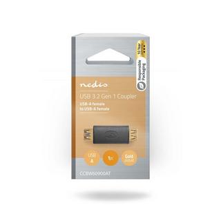 Nedis  USB-A Adapter | USB 3.2 Gen 1 | USB-A Buchse | USB-A Buchse | 5 Gbps | Rund | Vergoldet | Anthrazit | Box 