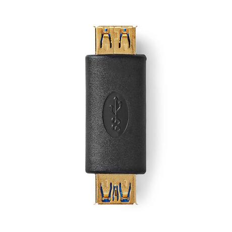 Nedis  Adaptateur USB-A | USB 3.2 Gen 1 | USB-A femelle | USB-A femelle | 5 Gbps | Rond | Plaqué or | Anthracite | Boîte 