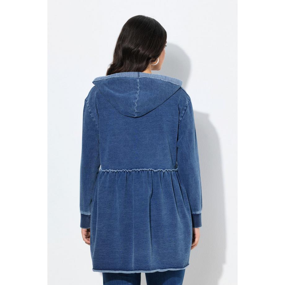 Ulla Popken Long Sweat-shirt à Capuche Coupe Évasée Col V Manches Longues  