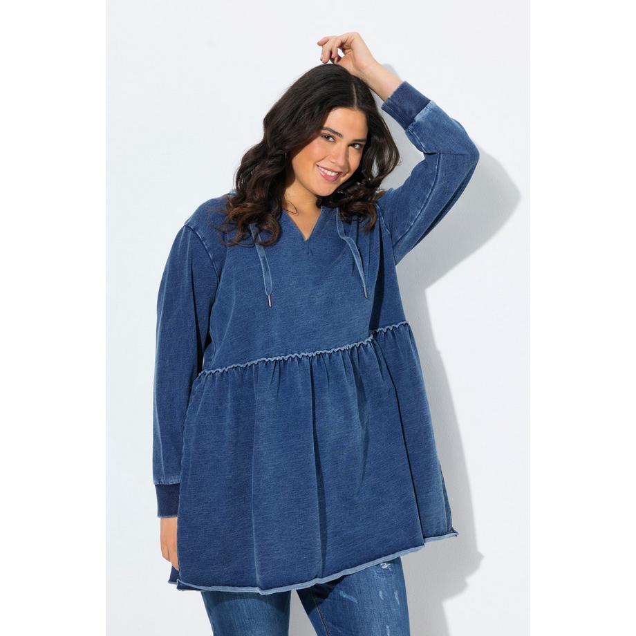 Ulla Popken Long Sweat-shirt à Capuche Coupe Évasée Col V Manches Longues  