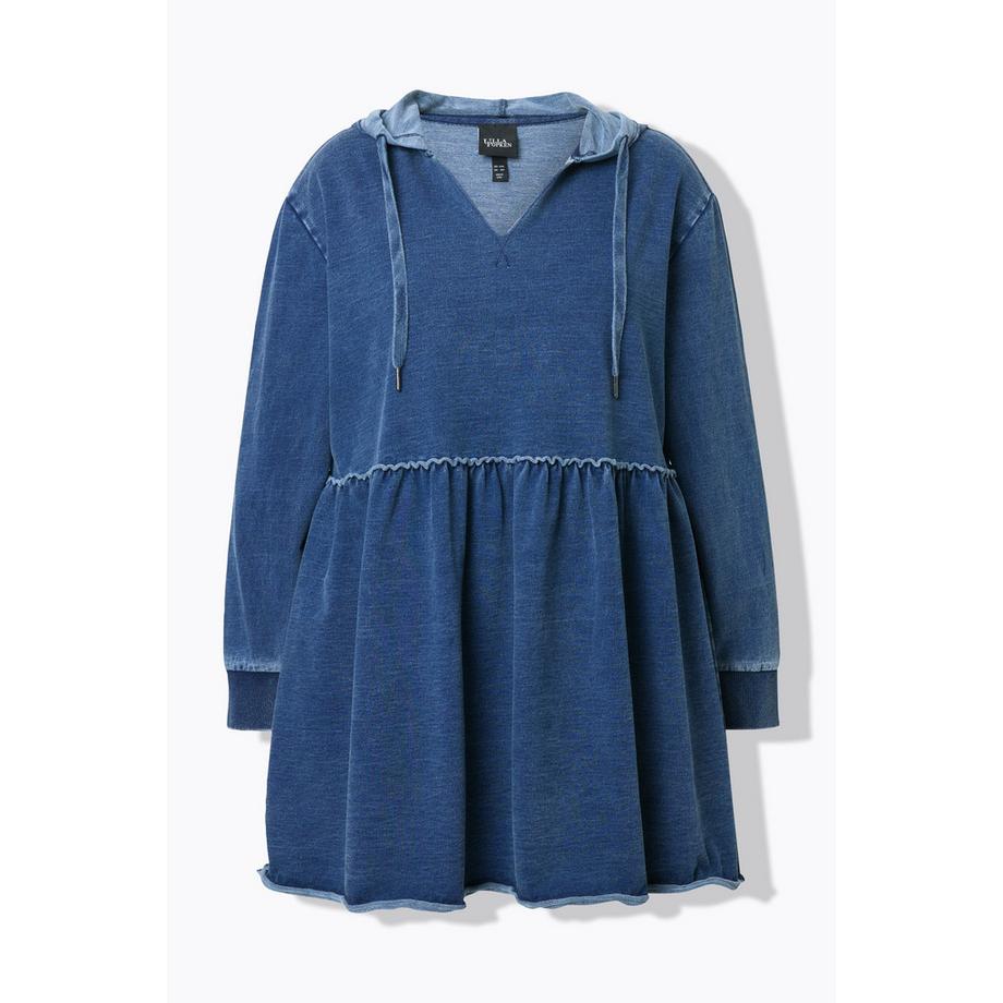 Ulla Popken Long Sweat-shirt à Capuche Coupe Évasée Col V Manches Longues  