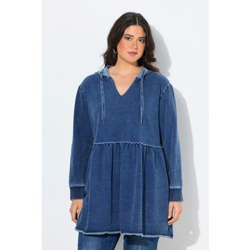 Maglia dal taglio lungo e svasato con orli non rifiniti, cappuccio, scollo a V e maniche lunghe