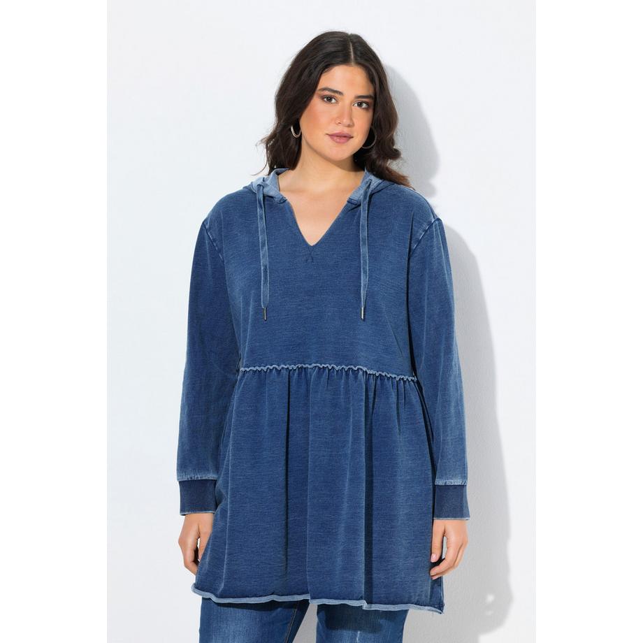 Ulla Popken Long Sweat-shirt à Capuche Coupe Évasée Col V Manches Longues  