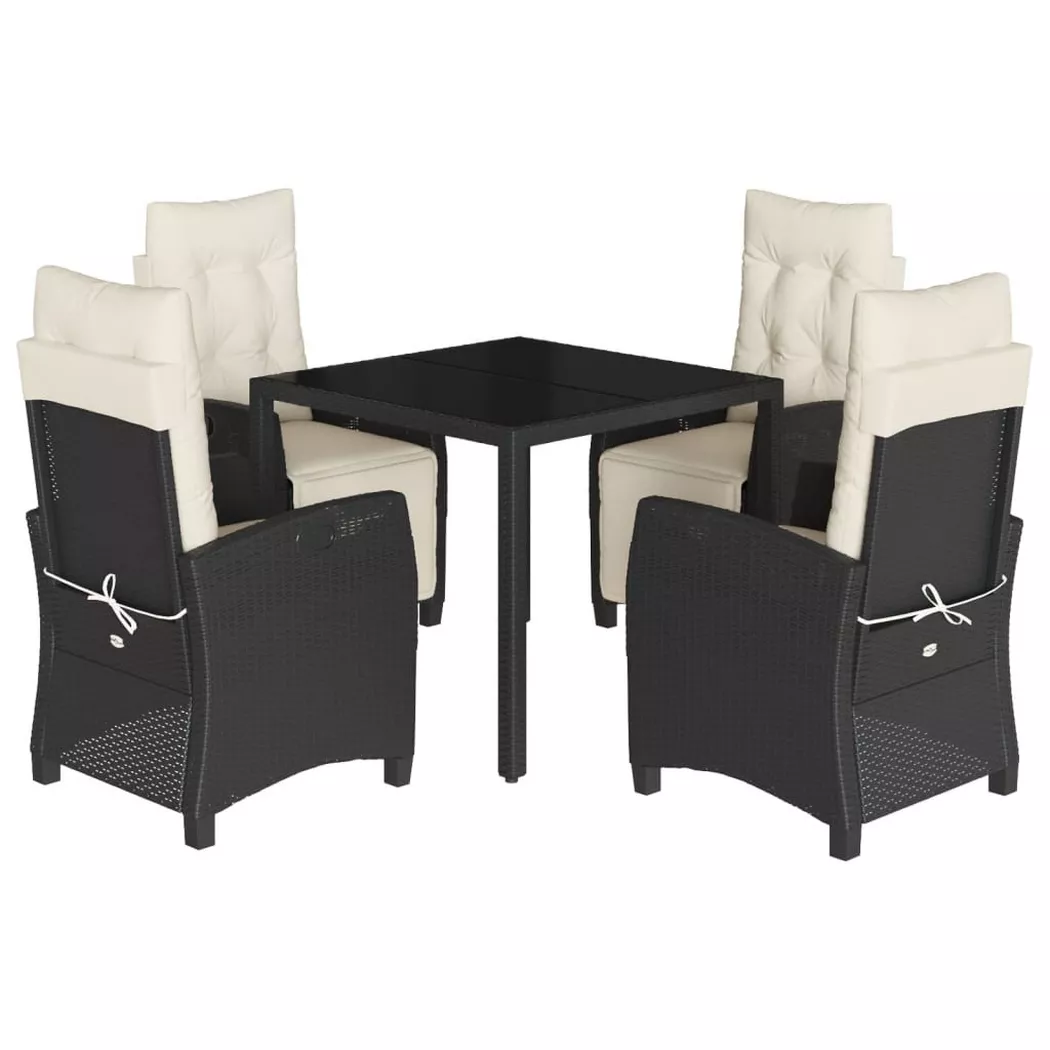 vidaXL 5-delige Tuinset met kussens poly rattan zwart3212883