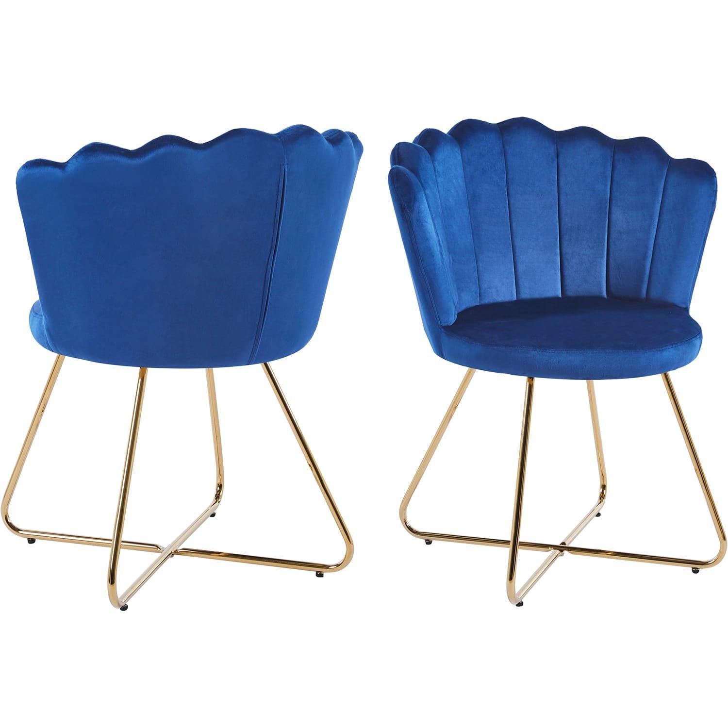 mutoni Chaise coque Vlonit velours métal bleu foncé or (lot de 2)  