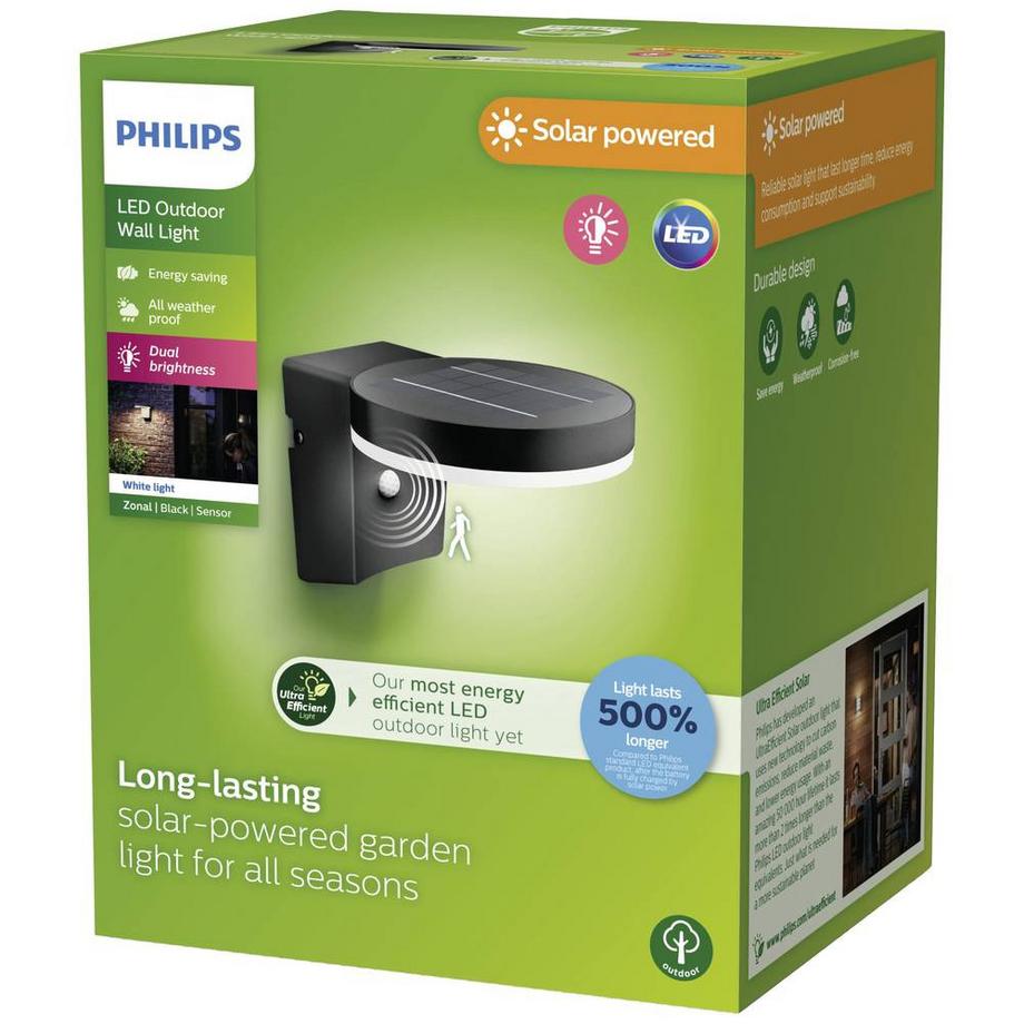 Philips Lighting Zonal  Solar-Außenwandleuchte mit Bewegungsmelder 1.3 W Schwarz  