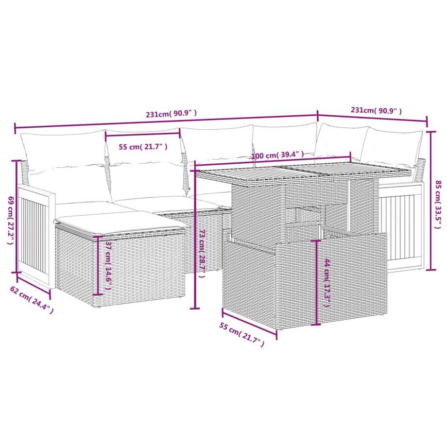 VidaXL Ensemble de canapés de jardin rotin synthétique  