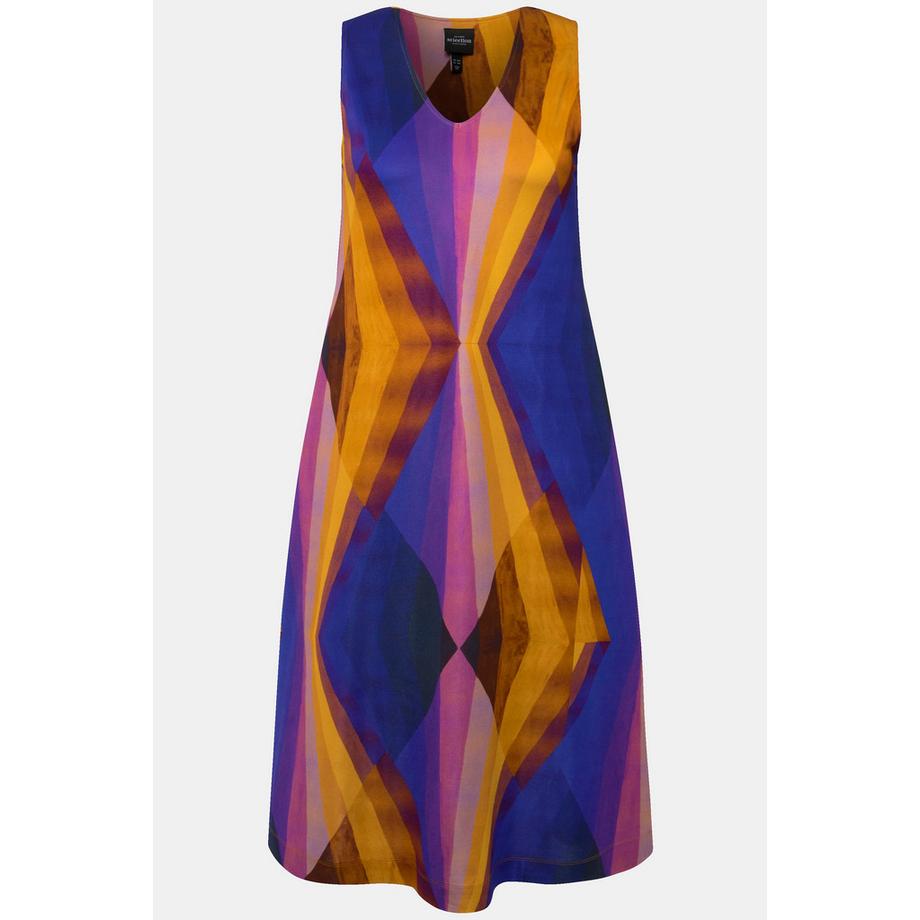 Ulla Popken Slinky Geometrisch V-Ausschnitt Ärmelloses Midikleid  