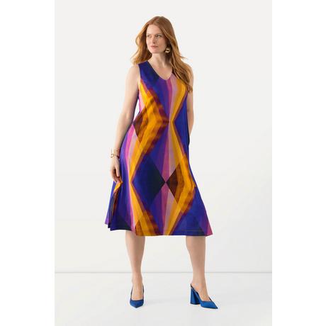 Ulla Popken  Slinky-Midikleid, geometrisch, V-Ausschnitt, ärmellos 