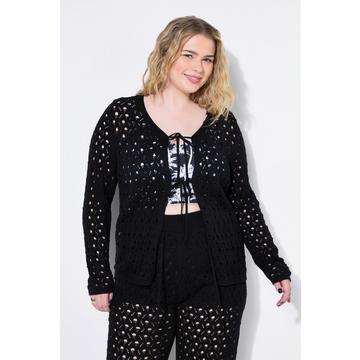 Strickjacke, Straight Shape, Strick mit Lochmuster