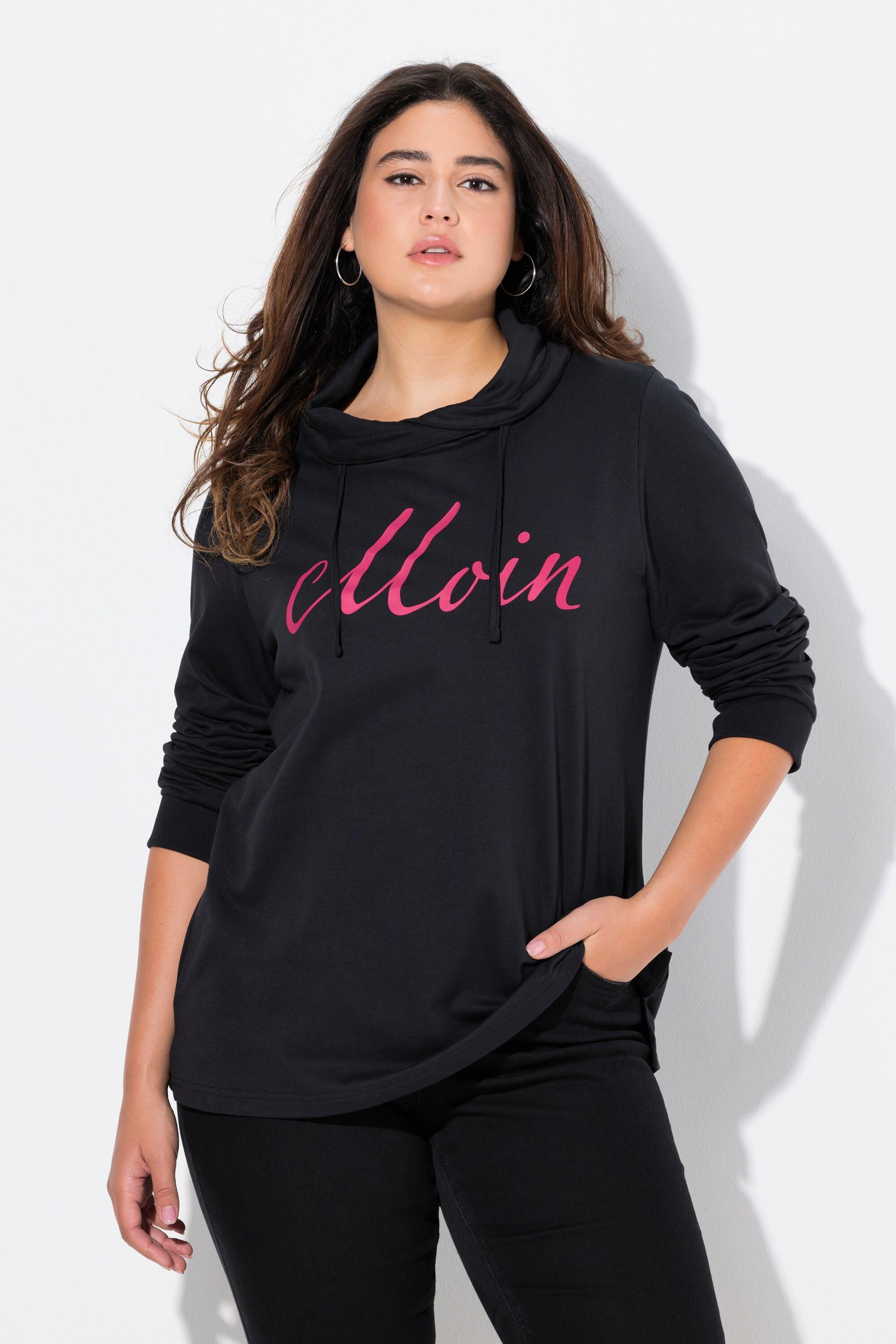 Ulla Popken  Sweat-shirt col montant et manches longues. Imprimé « salut ». 