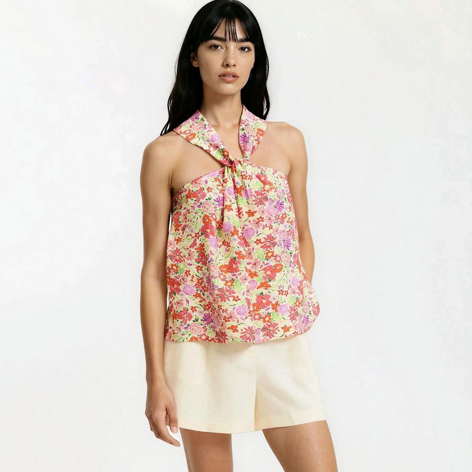 Top mit vorne gekreuzten Trägern mit Blumenprint